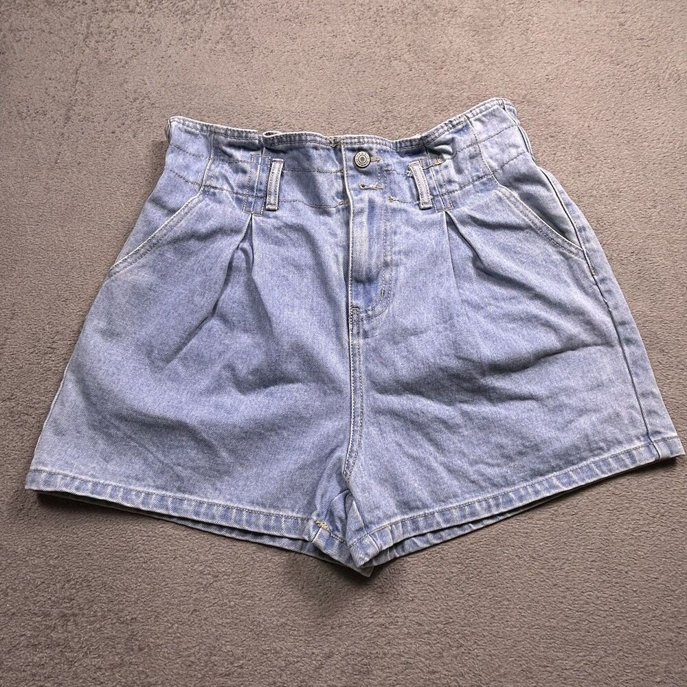 Denim Blvd Paperbag Shorts Womens L High Rise Pleated Mom Y2K
